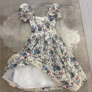 Vintage 1980s algo Floral Puff Sleeve Dress corset basque waist cottagecore maxi